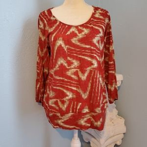 Chico's 3/4 sleeves red tan top B92